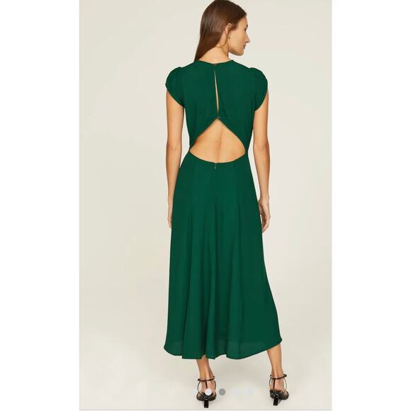 NEW / Reformation Gavin Green Midi Slit Crepe Dress Short Sleeve 0 - Picture 4 of 8